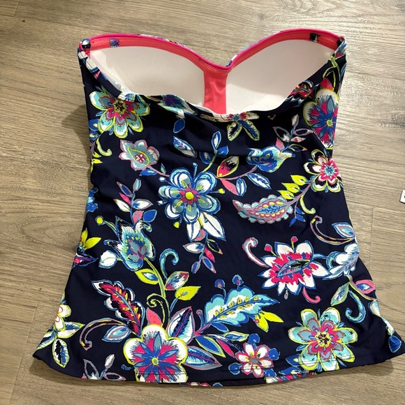 ANNE COLE Women’s Twisted Front Blue Floral Swim Top Tankini Sz S Tropical - Picture 7 of 8